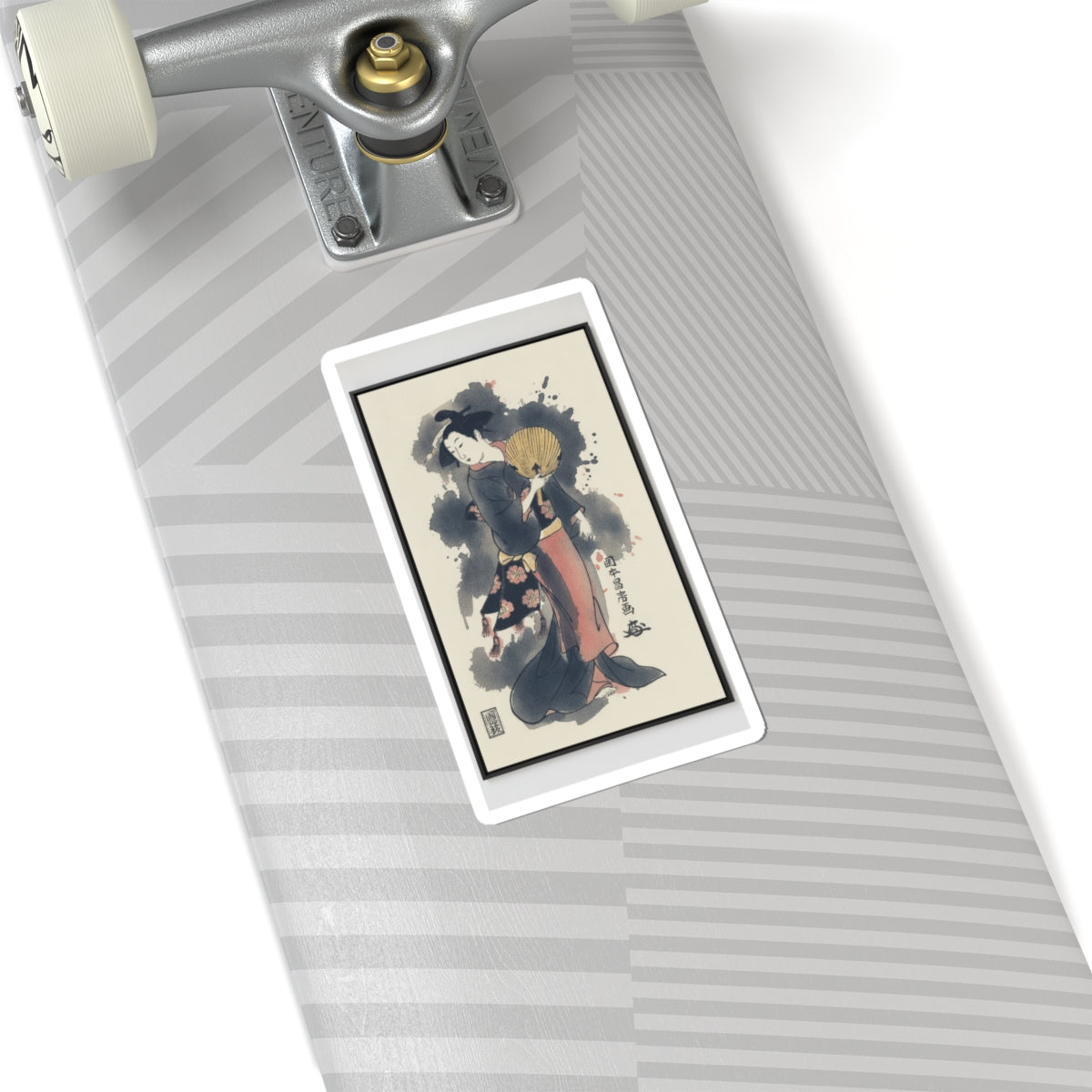 Watercolor — Girl With Fan — Kiss-Cut Sticker
