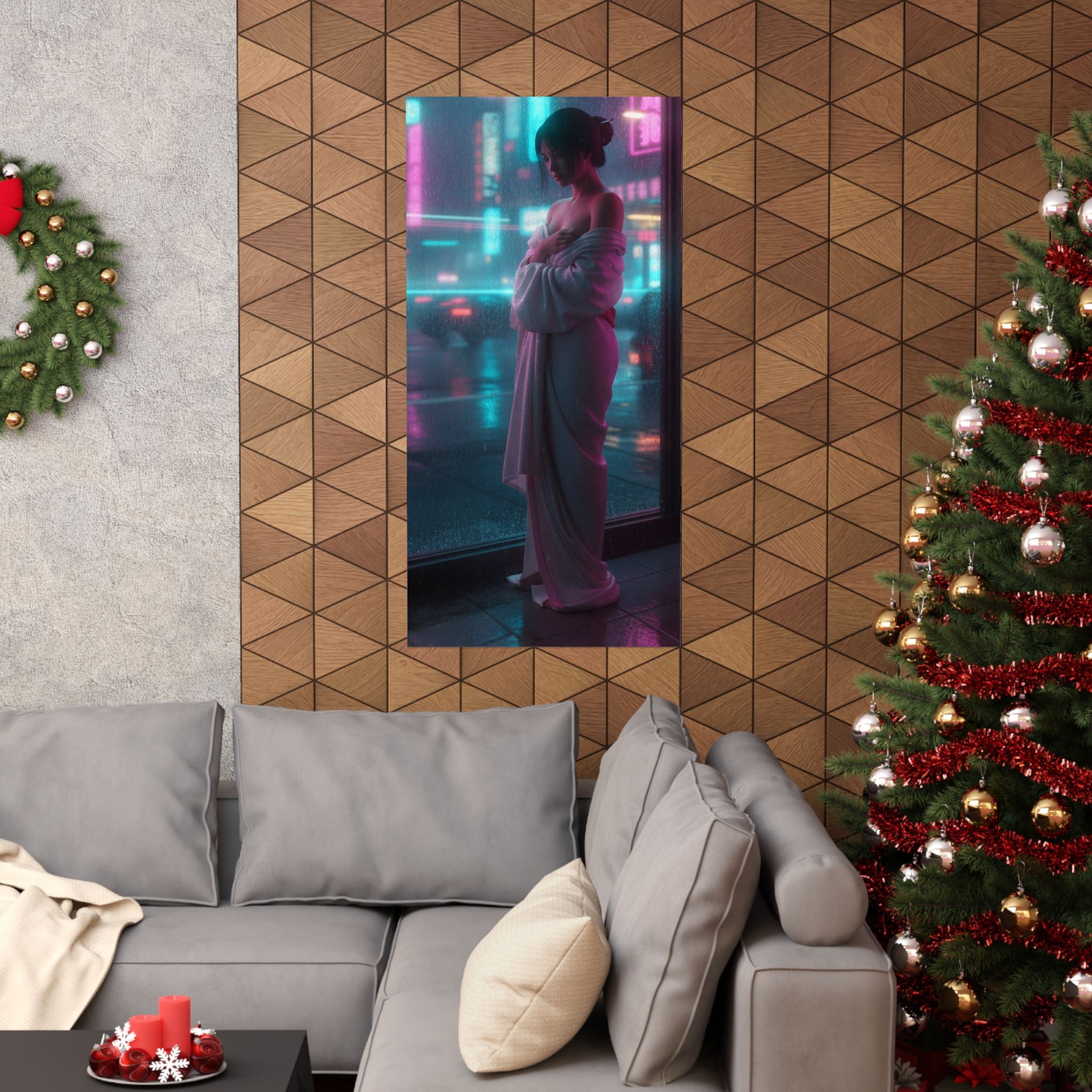 Neon Noir — Girl Drying Herself After Her Bath — Matte Poster