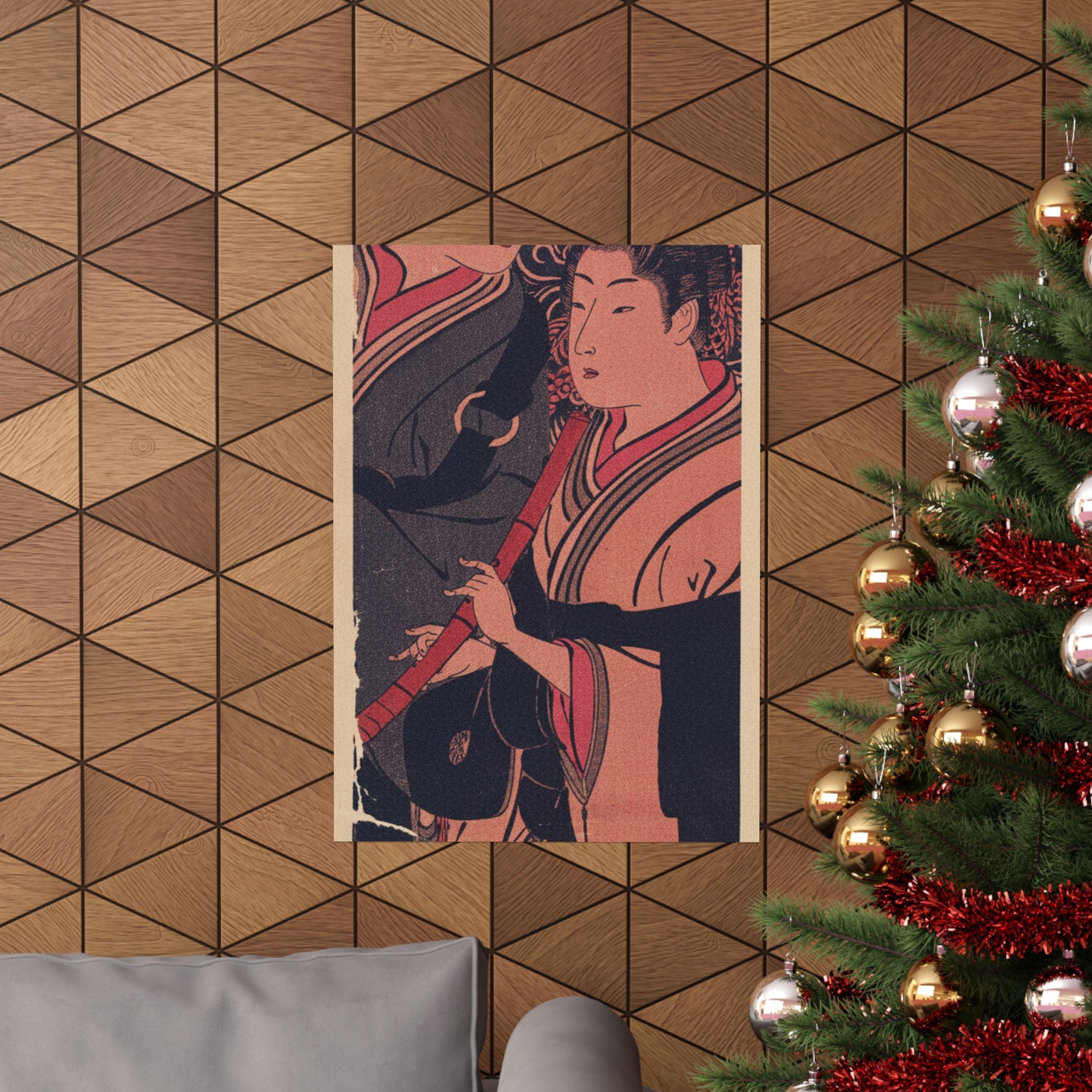 Japanese Street — Two Men, One Playing A Flute — Matte Poster