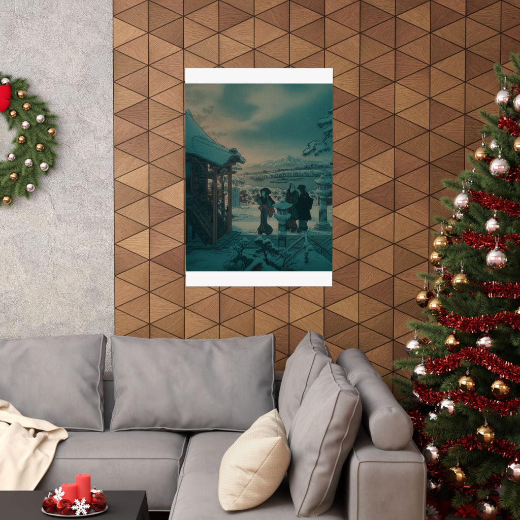 Cinematic — Snow Scene With Figures Outside A Temple — Matte Poster