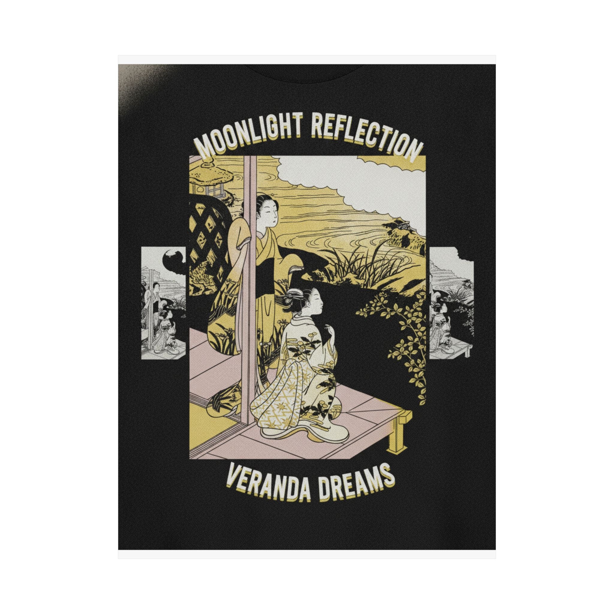 Streetwear Collage — Two Girls On A Veranda Beside A Stream With The Moon — Matte Poster