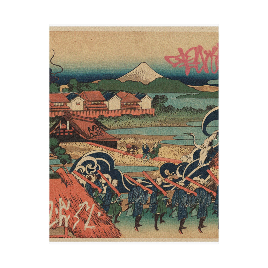 Japanese Street — Fuji Seen In The Distance From Senju Pleasure Quarter (Senju Kagai Yori Chōbō No — Matte Poster