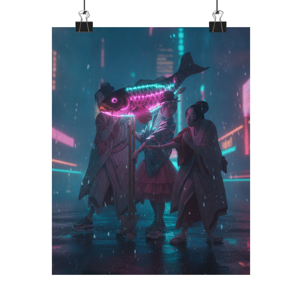Neon Noir — Lantern Float — Matte Poster