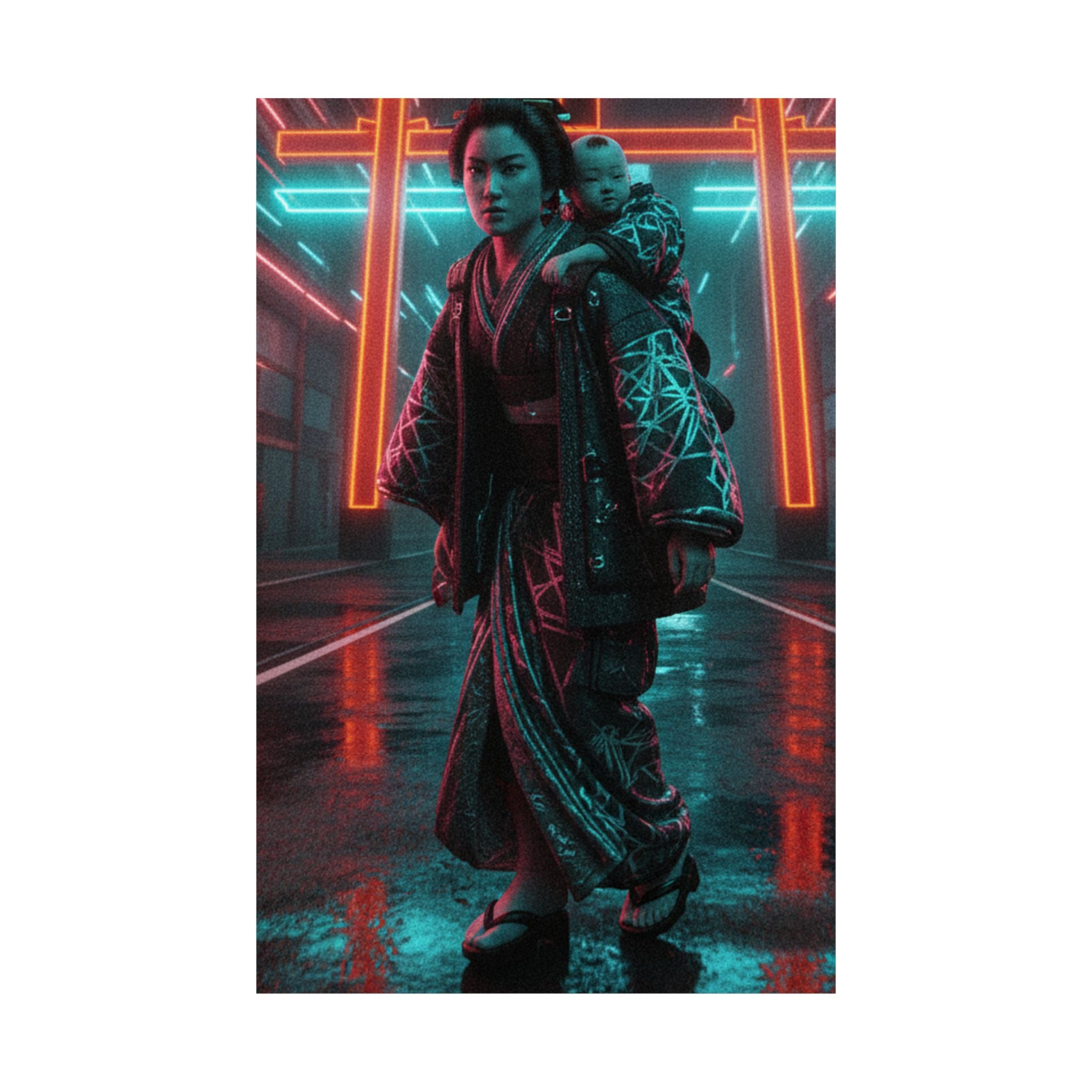 Fast Furious — A Woman Carrying A Child On Her Back Near The Entrance To A Temple — Matte Poster