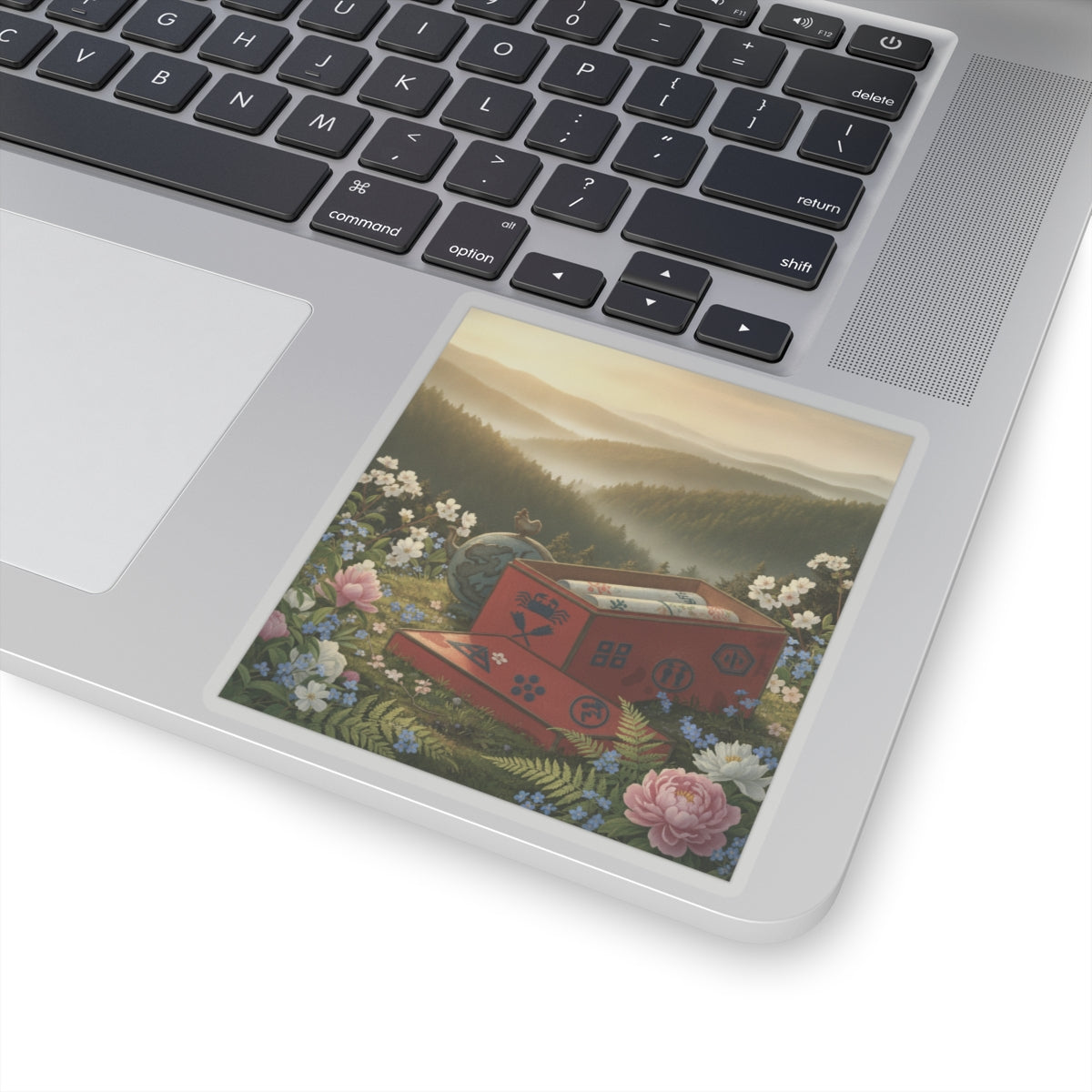 Scenic Nature — Red Lacquer Box And Water-Pot — Kiss-Cut Sticker