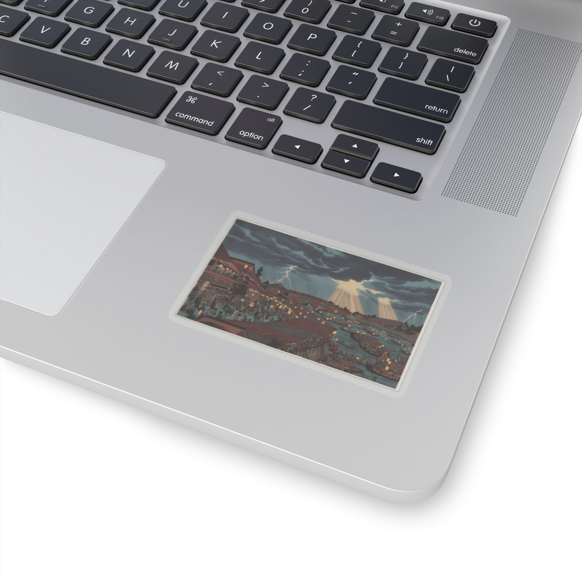 Dramatic Storm — Landscape; Showing Water Festival With Lanterns — Kiss-Cut Sticker