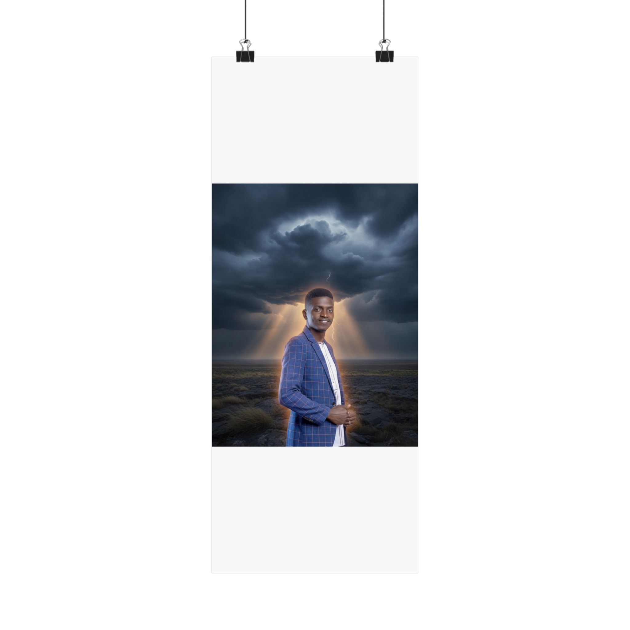 Smiling Man Blue Check Blazer Storm Sunrays Matte Poster