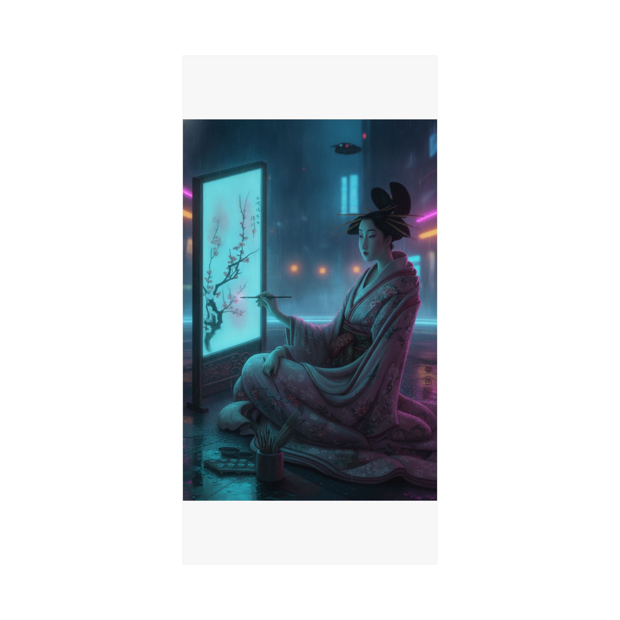 Neon Noir — Young Woman Painting A Screen — Matte Poster