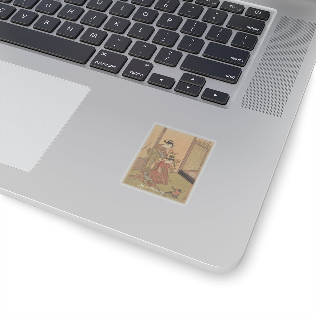 Affirmation — Two Girls Looking At A Monkey On A Leash — Kiss-Cut Sticker
