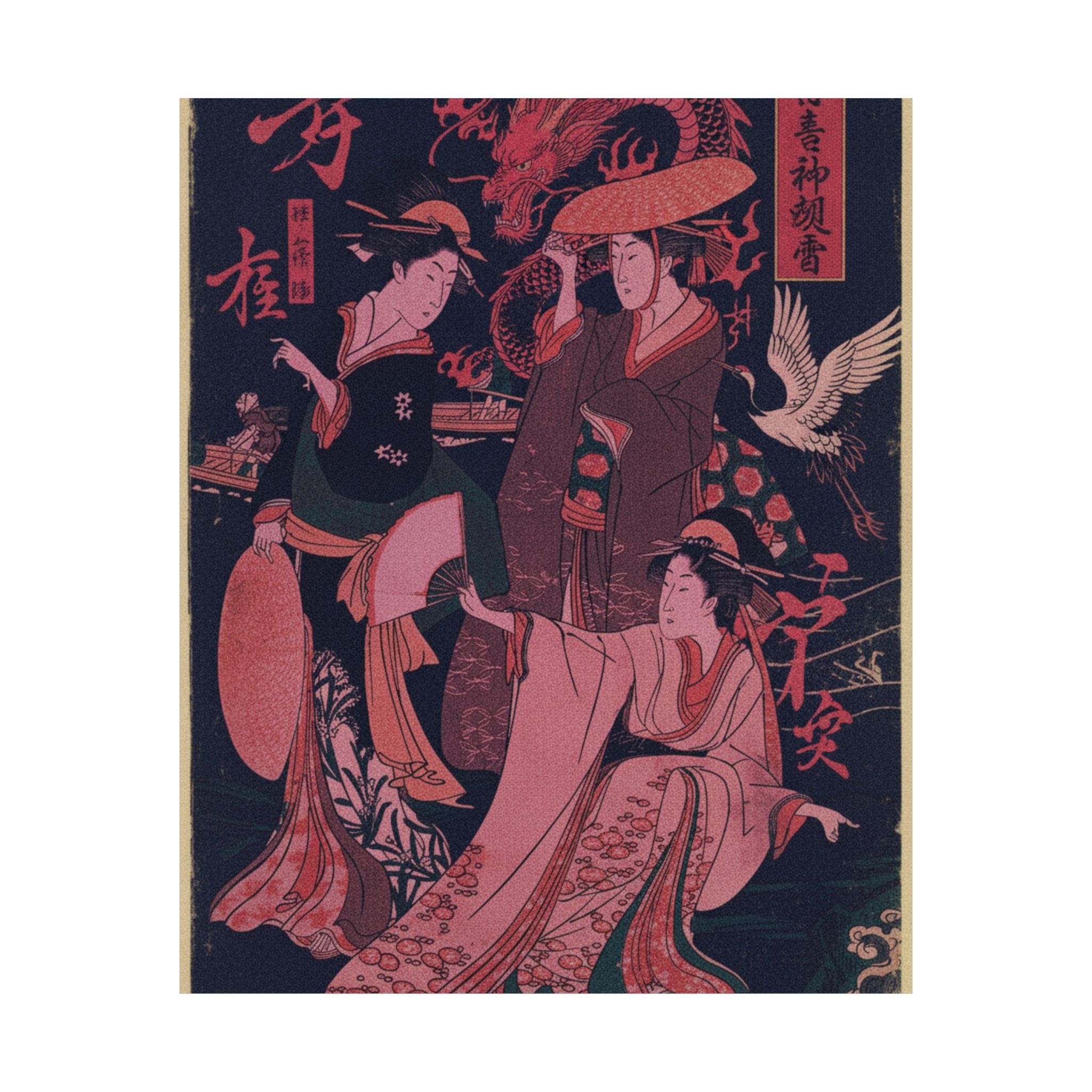 Japanese Street — Three Young Ladies By The Seashore — Matte Poster