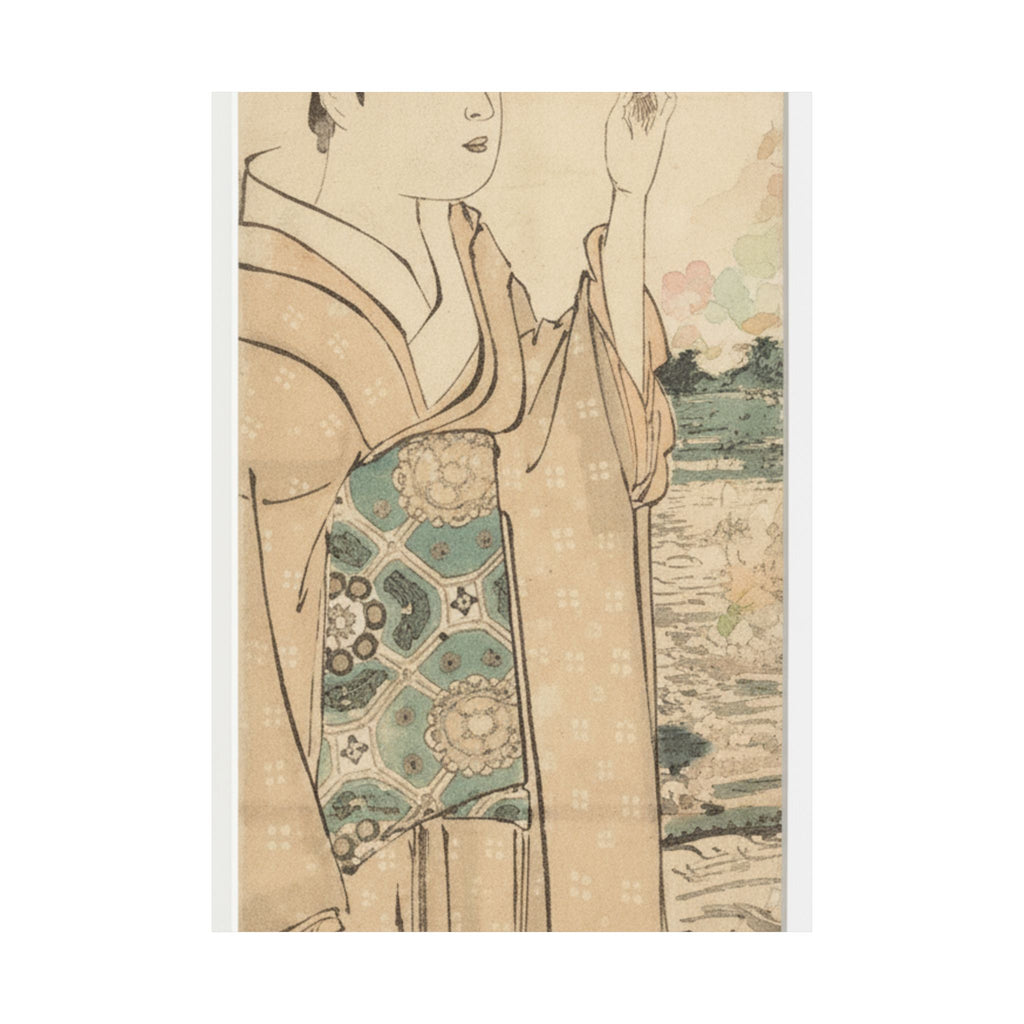 Watercolor — Woman With Fan On The Banks Of The Sumida River — Matte Poster