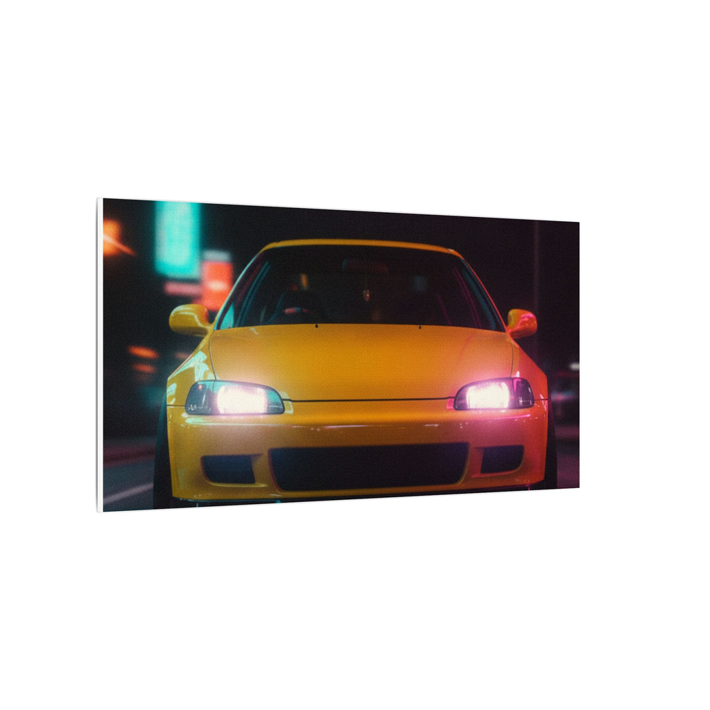 Neon Night JDM Yellow Coupe Street Matte Canvas