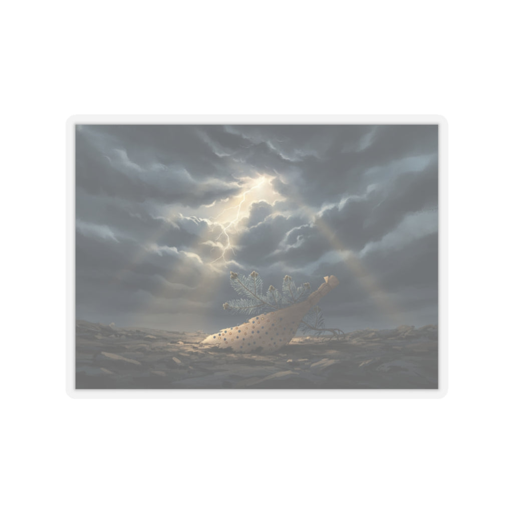 Dramatic Storm — Young Pine Tree And Jeweled Broom — Kiss-Cut Sticker