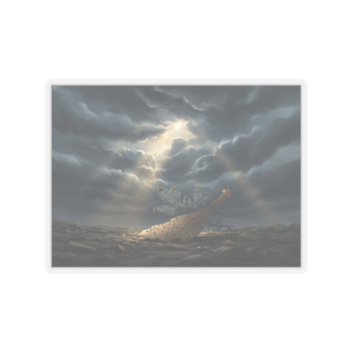 Dramatic Storm — Young Pine Tree And Jeweled Broom — Kiss-Cut Sticker