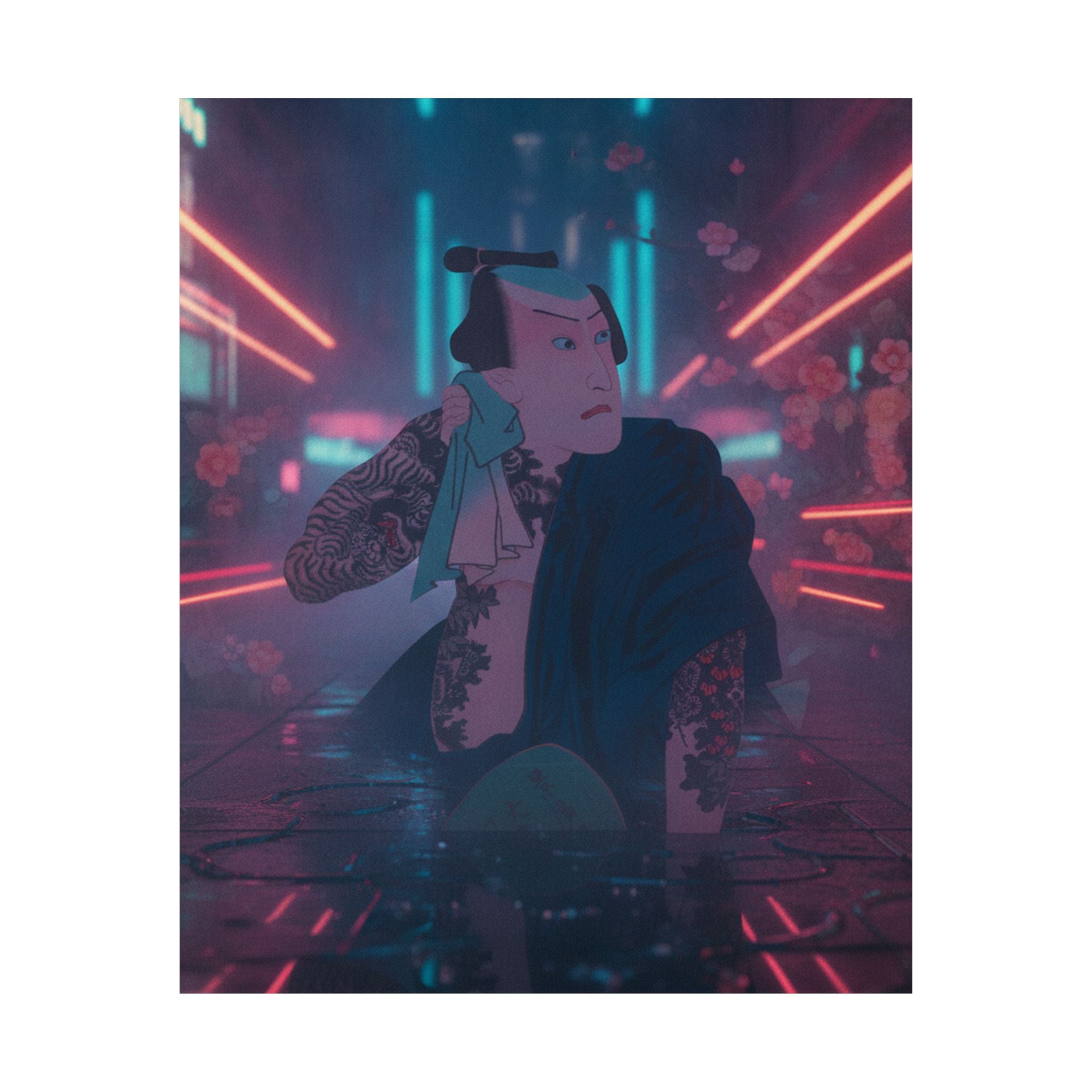Neon Noir — The Actor Kawarazaki Gonjūrō I As Ude No Kisaburō, Likened To Wu Song The Asceti — Matte Poster