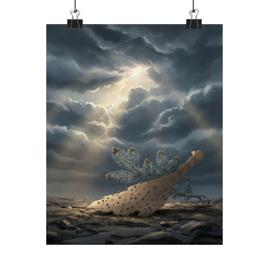 Dramatic Storm — Young Pine Tree And Jeweled Broom — Matte Poster