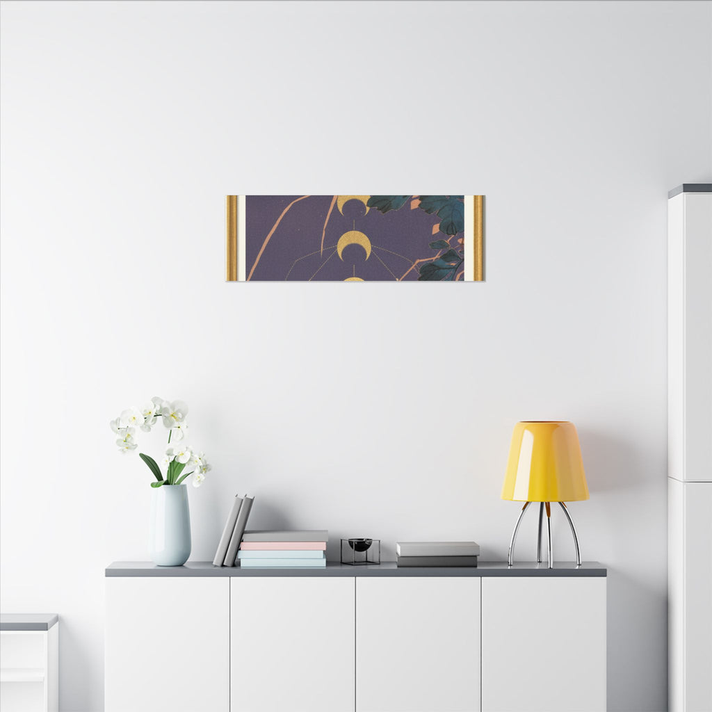 Chrysanthemum and Gold Moon Phases Woodblock Matte Canvas