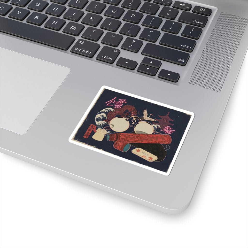 Japanese Street — Spectacles And Telescope With Cases — Kiss-Cut Sticker