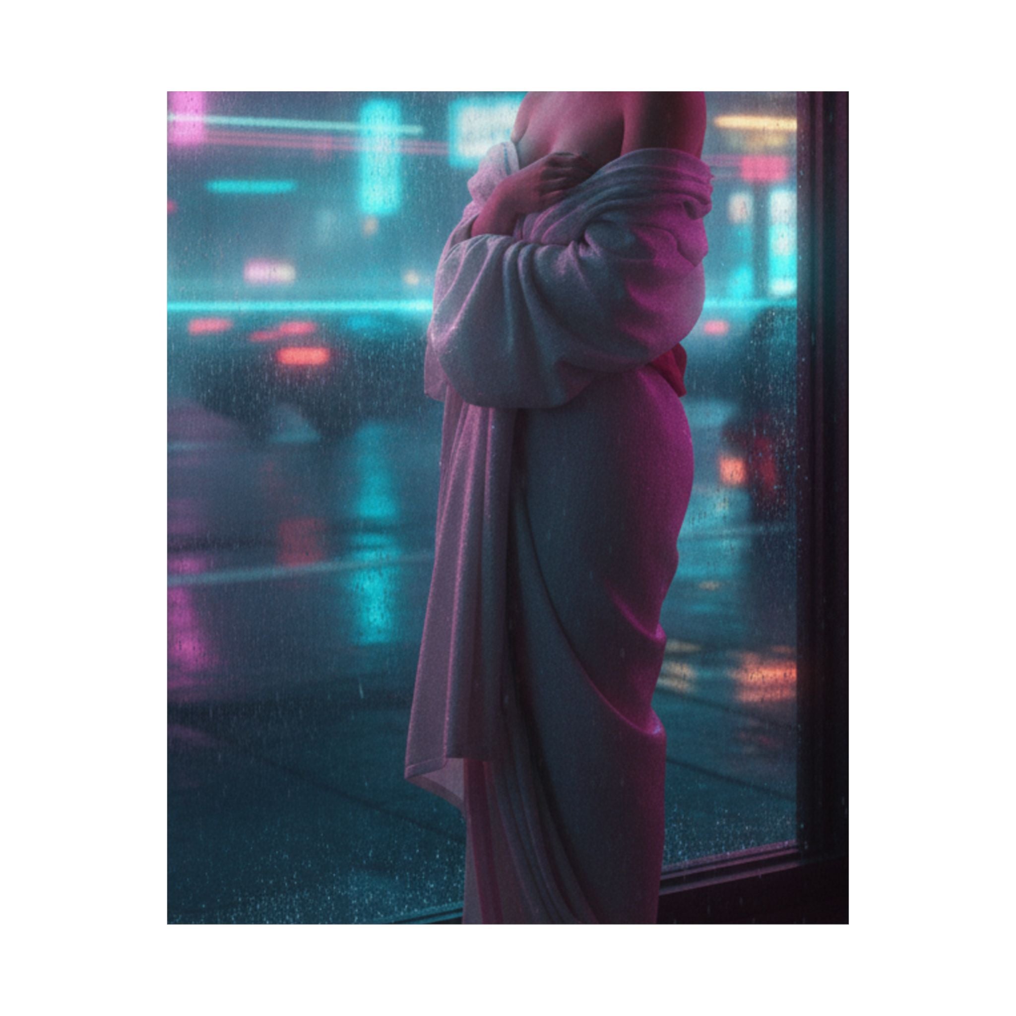 Neon Noir — Girl Drying Herself After Her Bath — Matte Poster