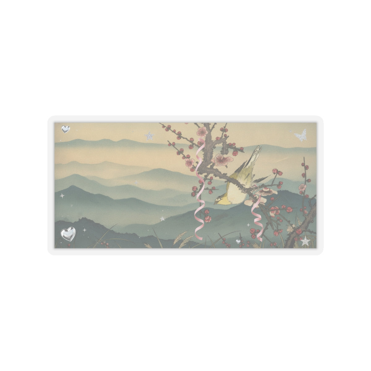 Scenic Nature — Bush Warbler On A Plum Branch (Ume Ni Uguisu) — Kiss-Cut Sticker