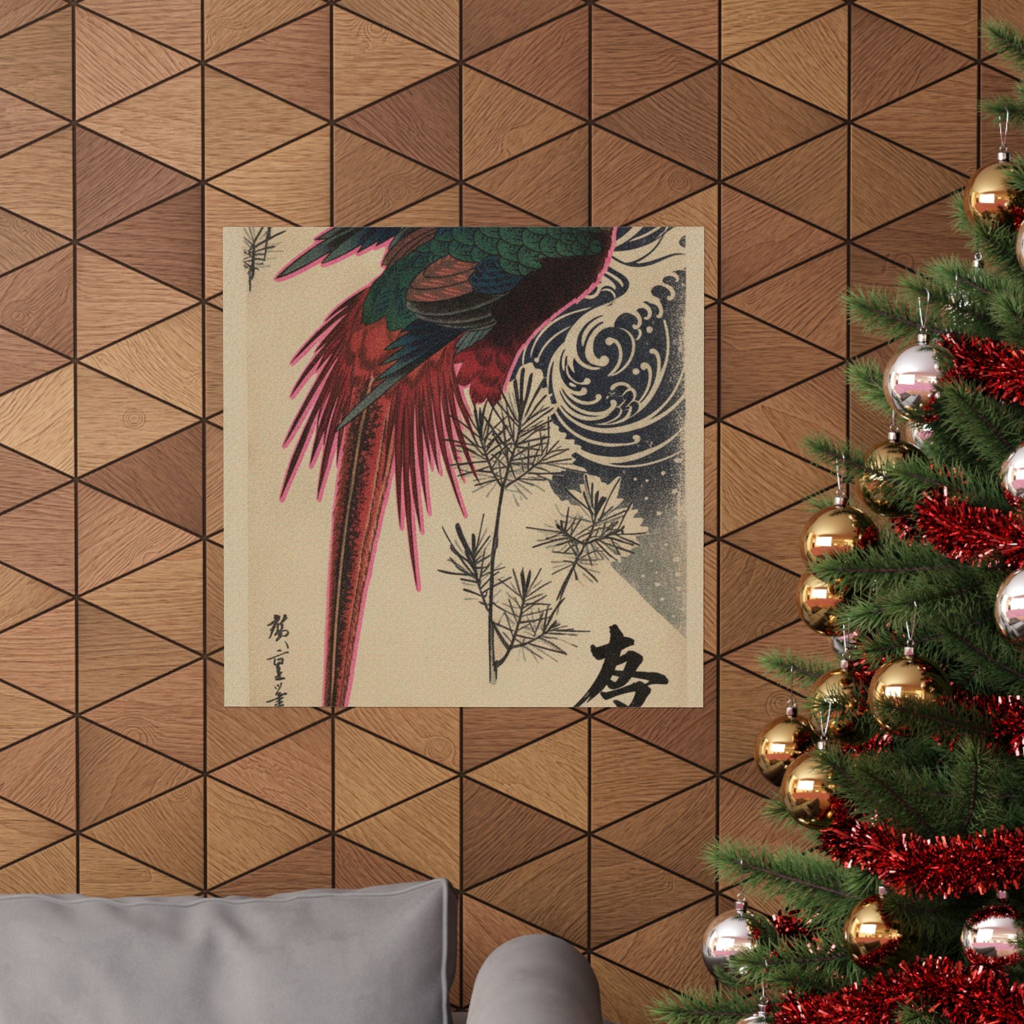 Japanese Street — Golden Pheasant And Pine Shoots In Snow — Matte Poster