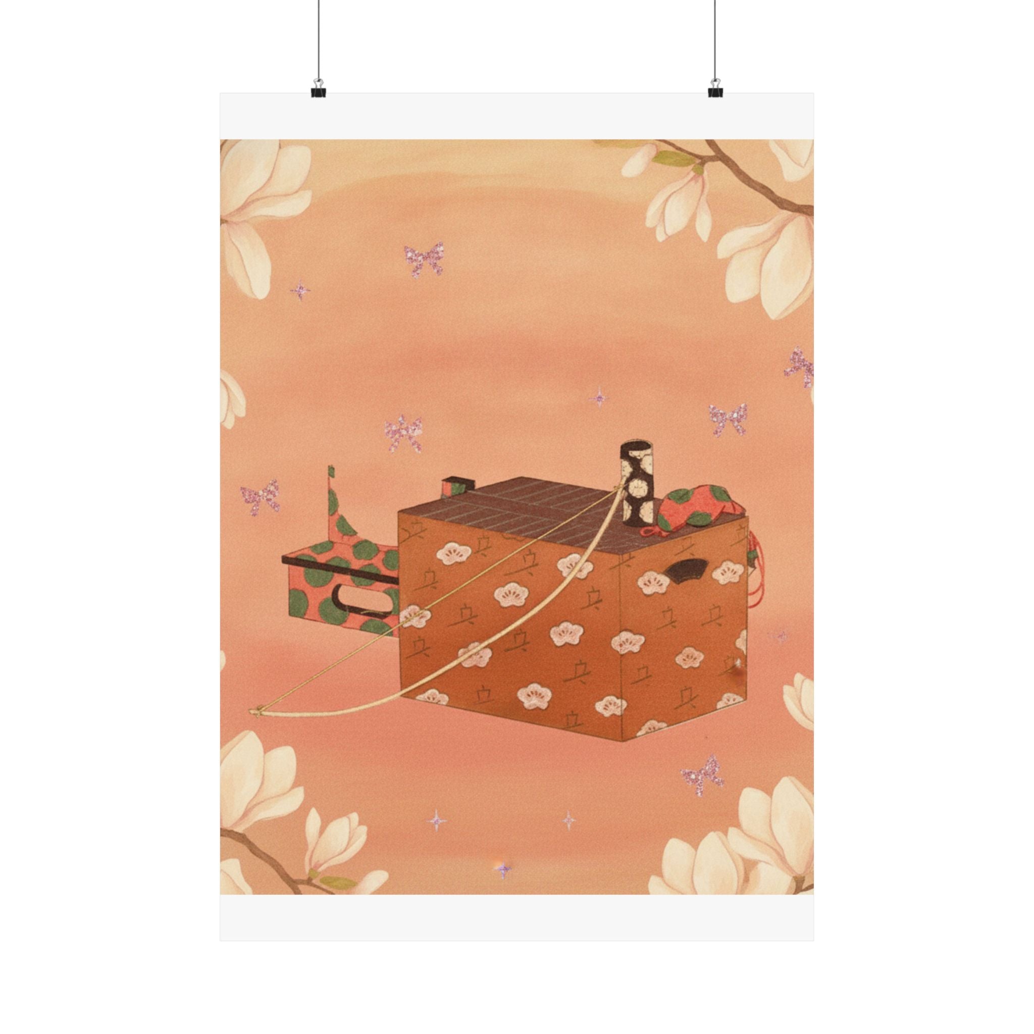 Southern Sunset — Box For Sugoroku Game (A Kind Of Backgammon), Bow And Drum — Matte Poster