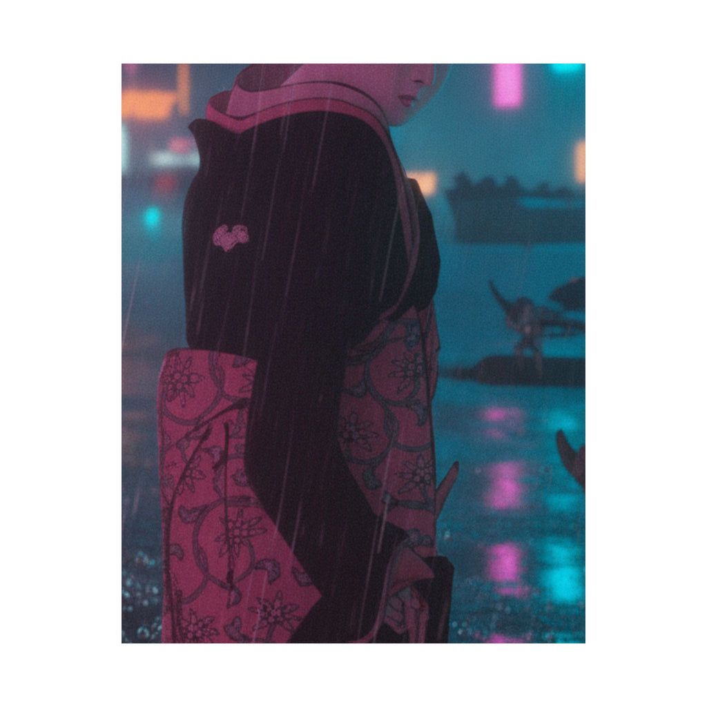 Neon Noir — Young Lady By The Shore — Matte Poster
