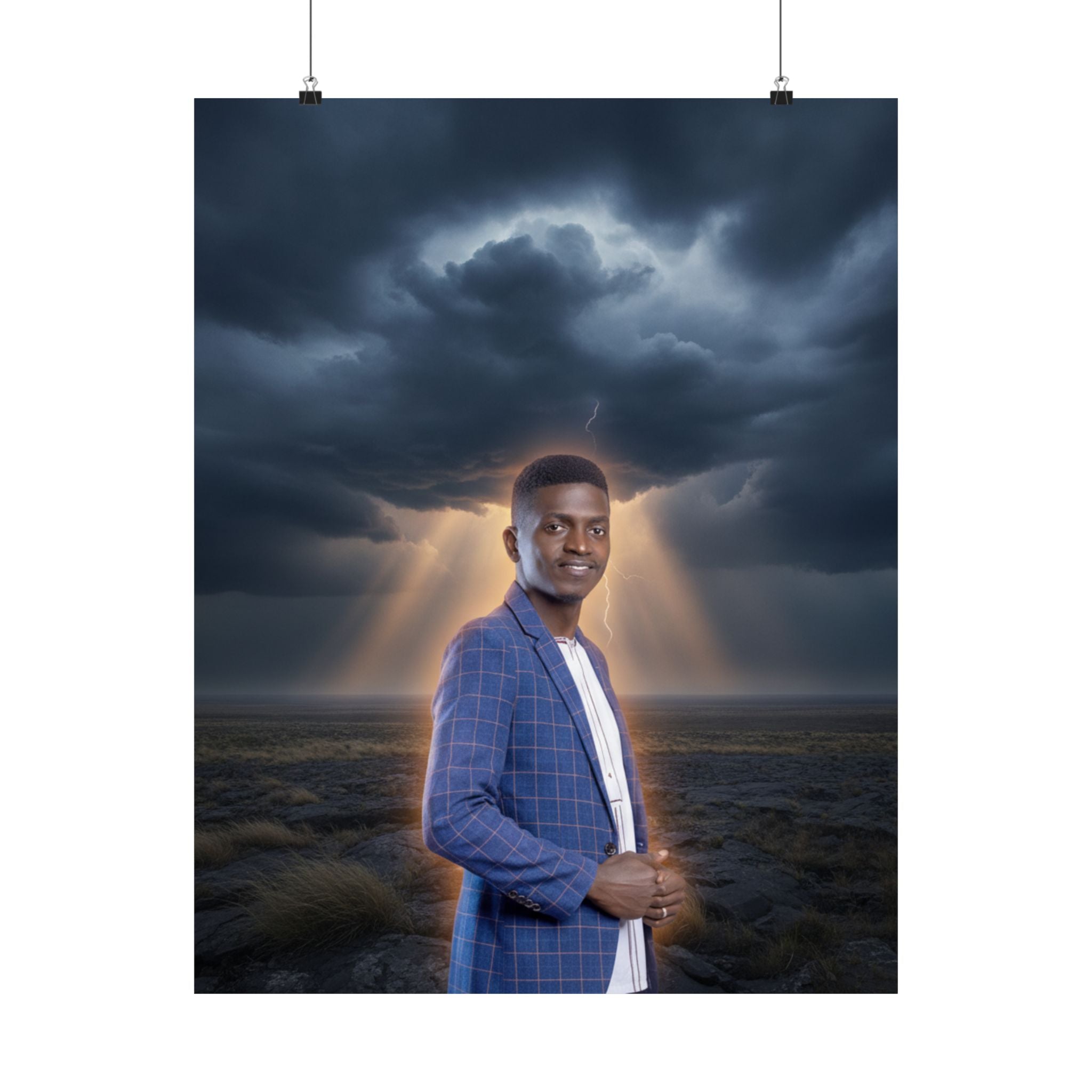 Smiling Man Blue Check Blazer Storm Sunrays Matte Poster