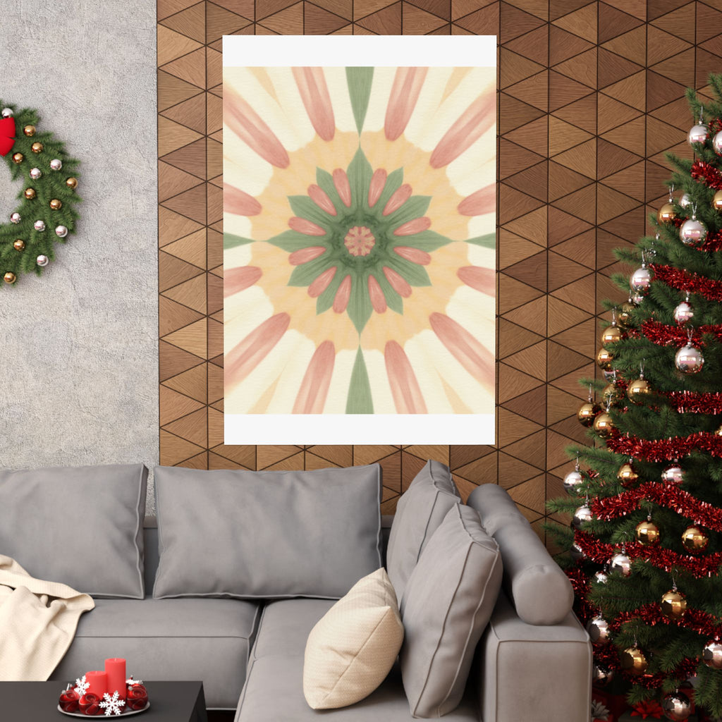Peach and Sage Floral Kaleidoscope Mandala Poster
