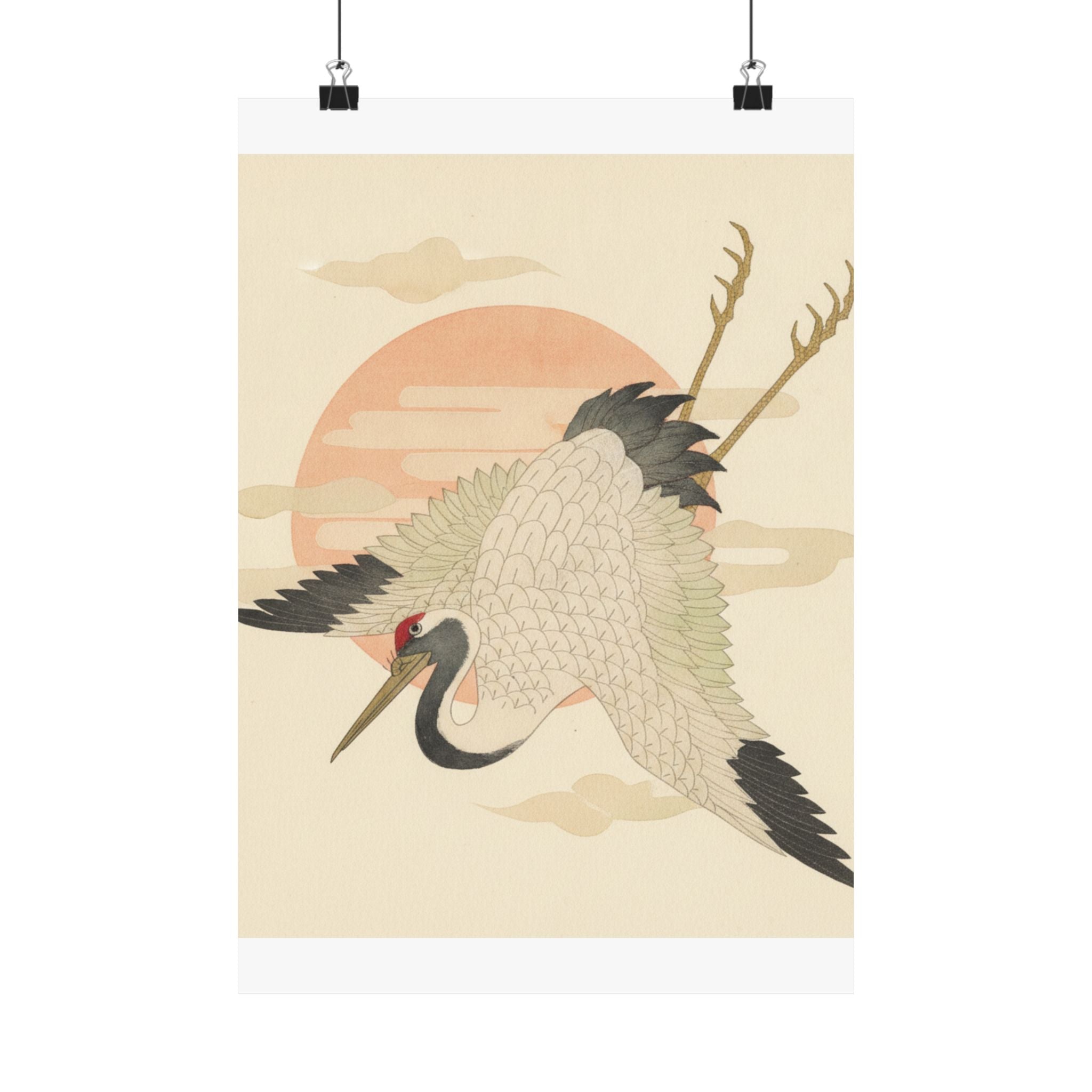 Botanical — White Crane Flying Across The Sun'S Disc — Matte Poster