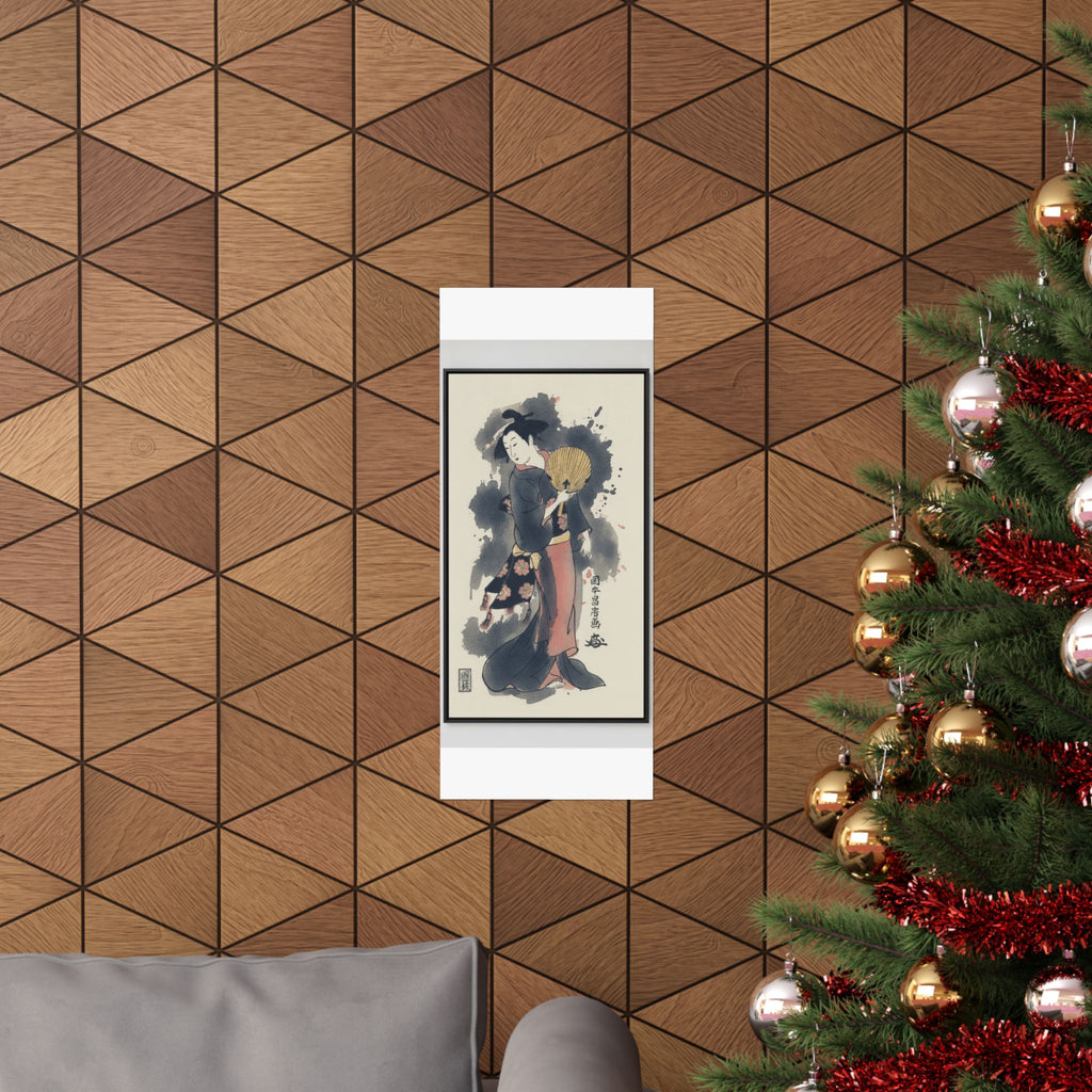 Watercolor — Girl With Fan — Matte Poster