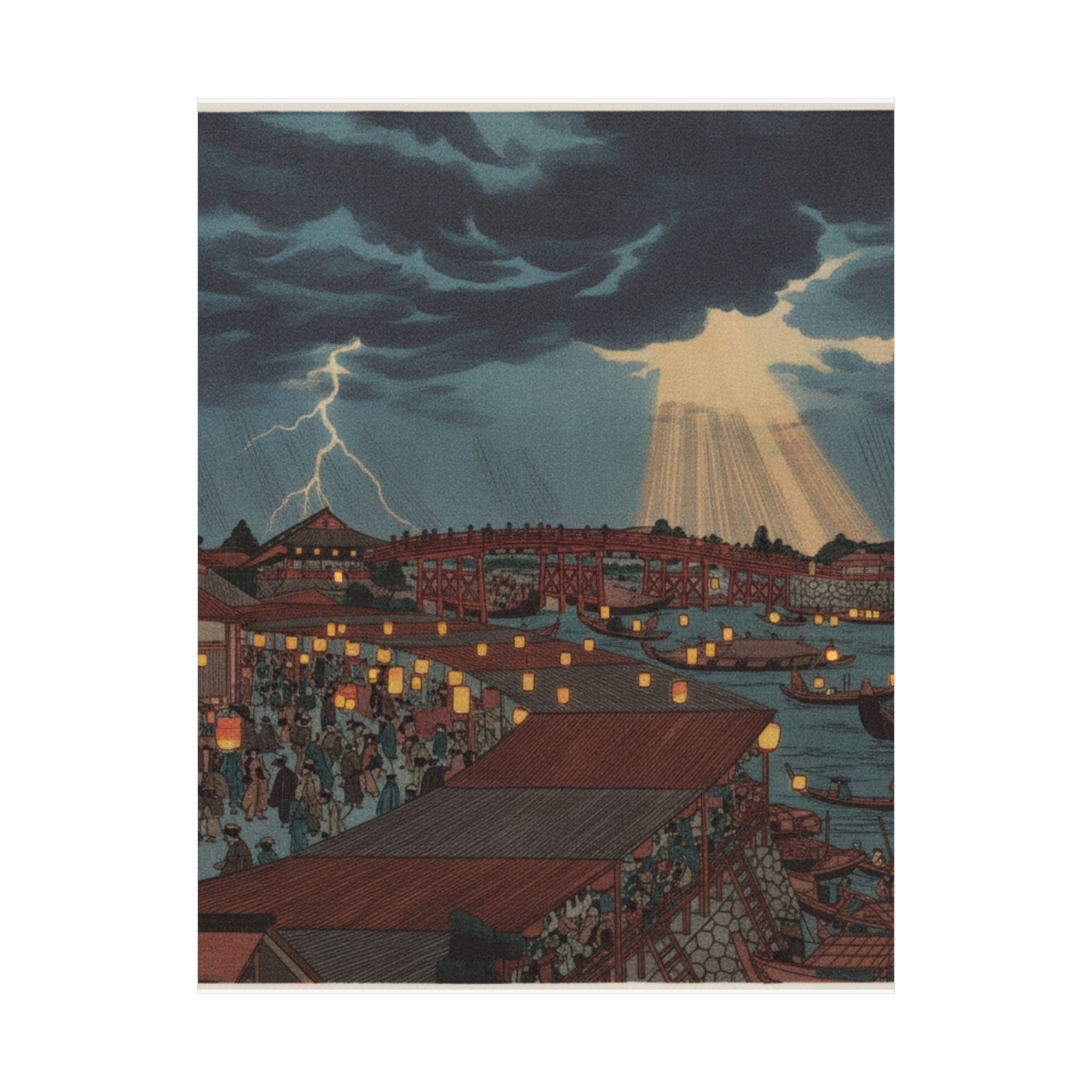 Dramatic Storm — Landscape; Showing Water Festival With Lanterns — Matte Poster