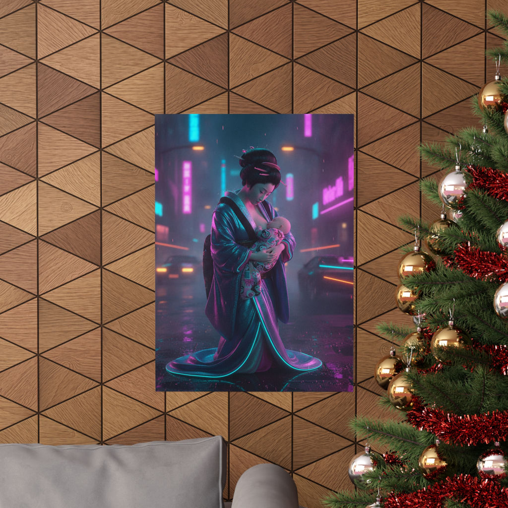 Neon Noir — Young Mother Nursing Her Baby — Matte Poster