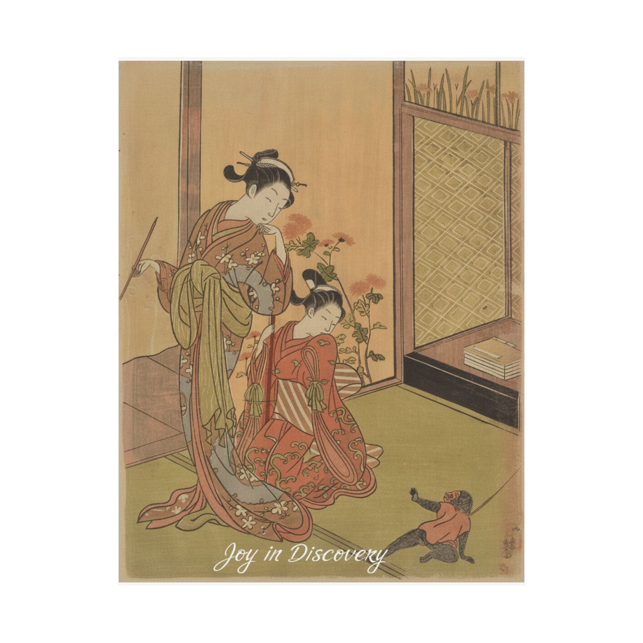 Affirmation — Two Girls Looking At A Monkey On A Leash — Matte Poster