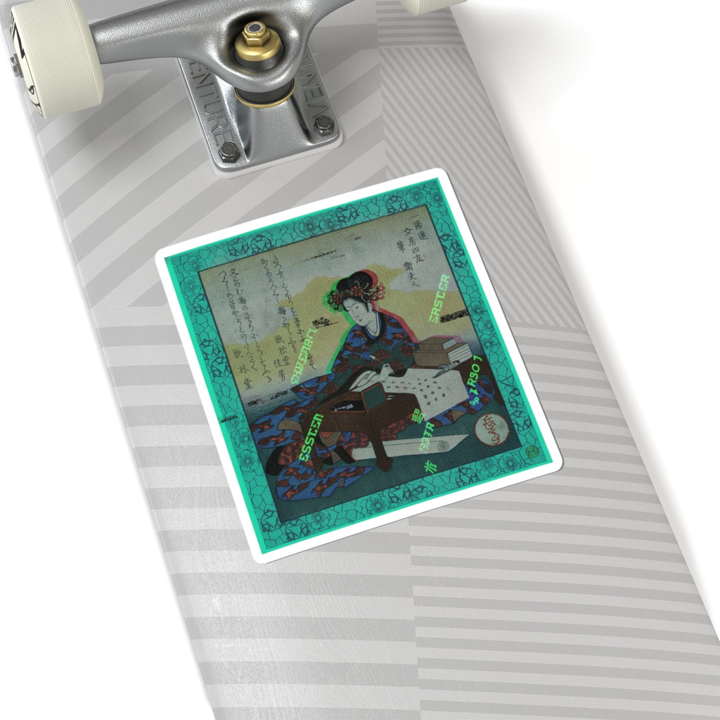 Glitch Culture — Chinese Lady Seated At A Table, Composing An Ode — Kiss-Cut Sticker
