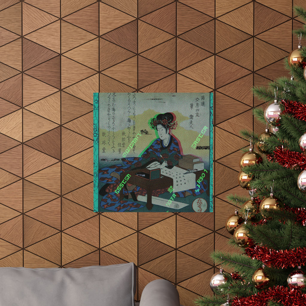 Glitch Culture — Chinese Lady Seated At A Table, Composing An Ode — Matte Poster