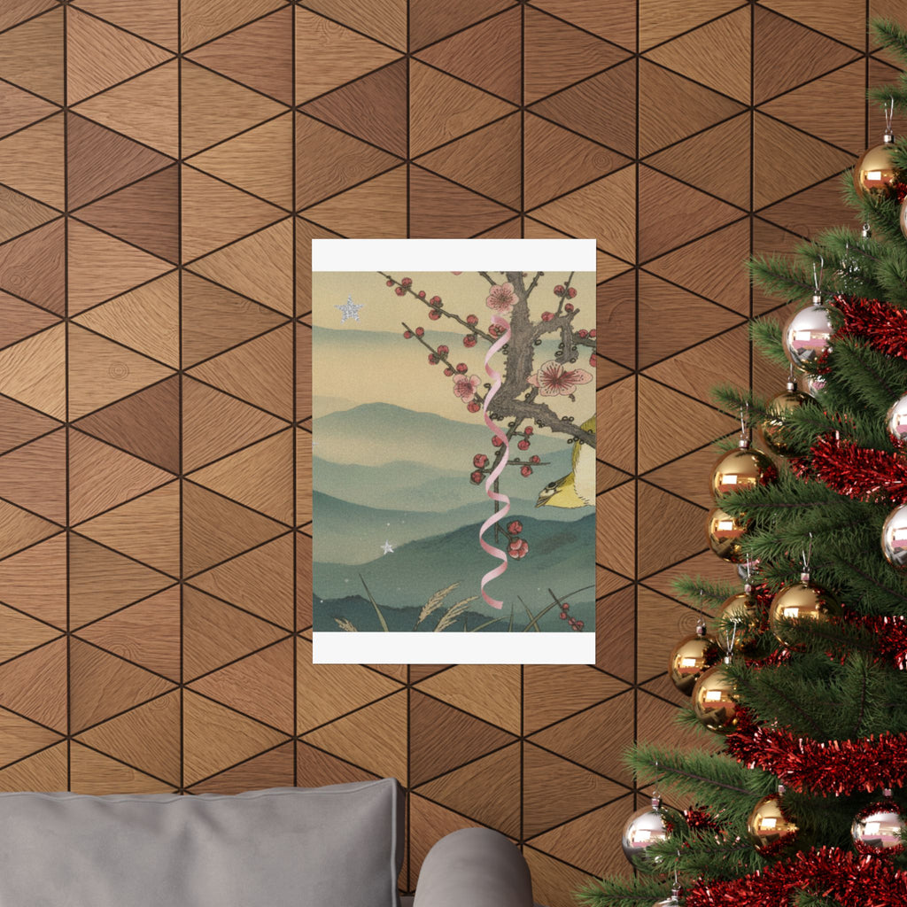 Scenic Nature — Bush Warbler On A Plum Branch (Ume Ni Uguisu) — Matte Poster