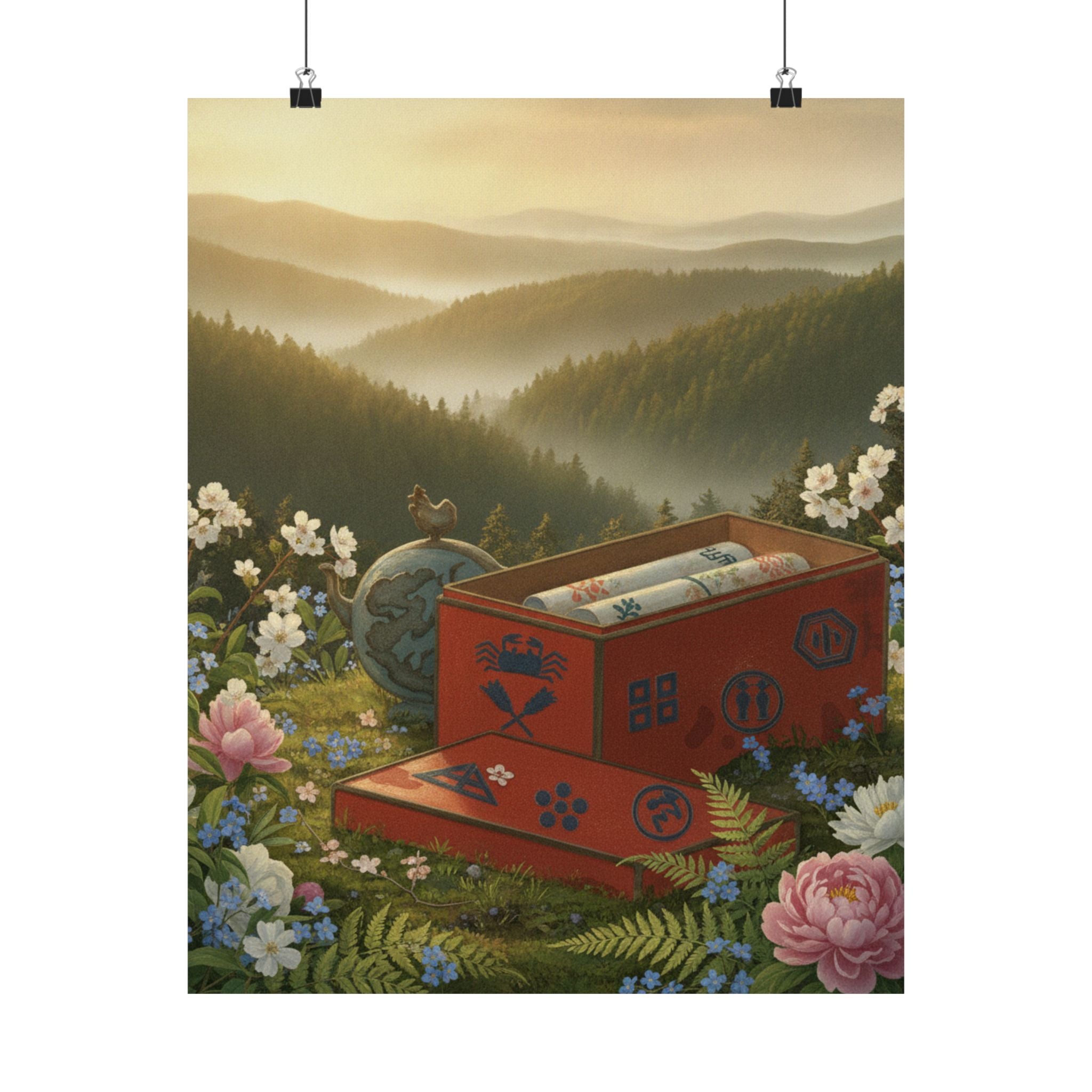 Scenic Nature — Red Lacquer Box And Water-Pot — Matte Poster
