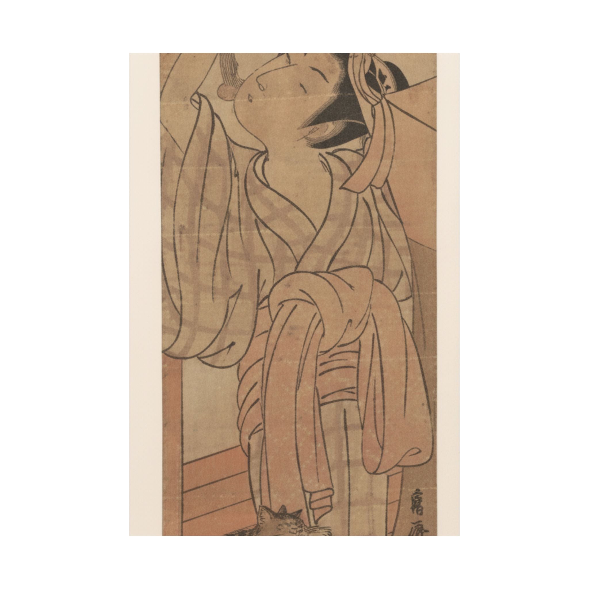 Ecommerce Main — Young Lady Toying With The Tassel Of Her Bed–Net While A Cat Plays At Her Feet — Matte Poster