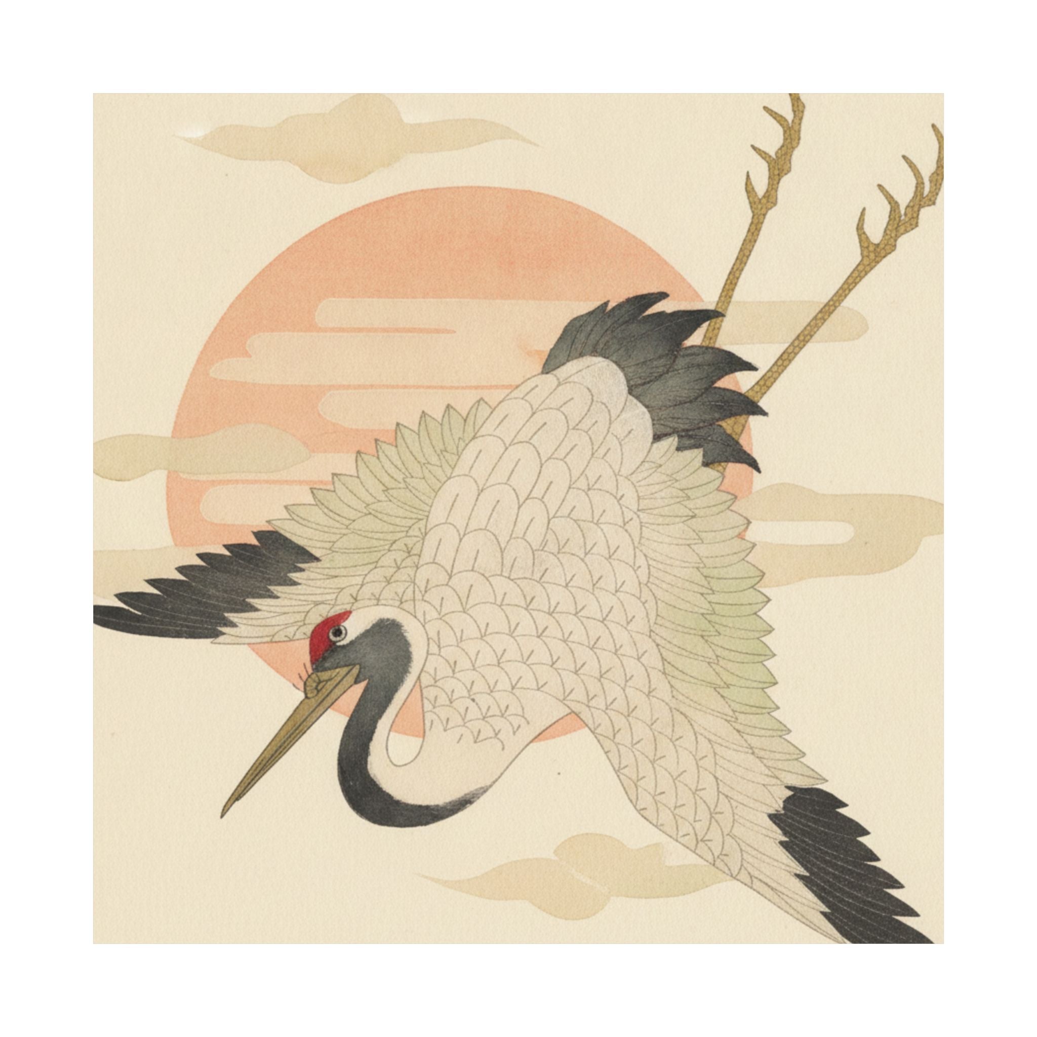 Botanical — White Crane Flying Across The Sun'S Disc — Matte Poster
