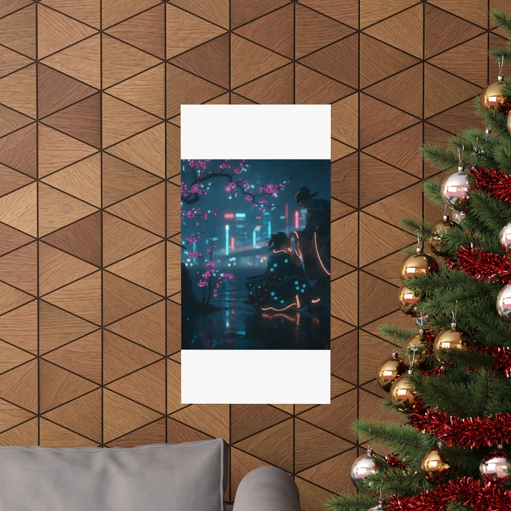 Neon Noir — Two Girls Under Plum Tree — Matte Poster
