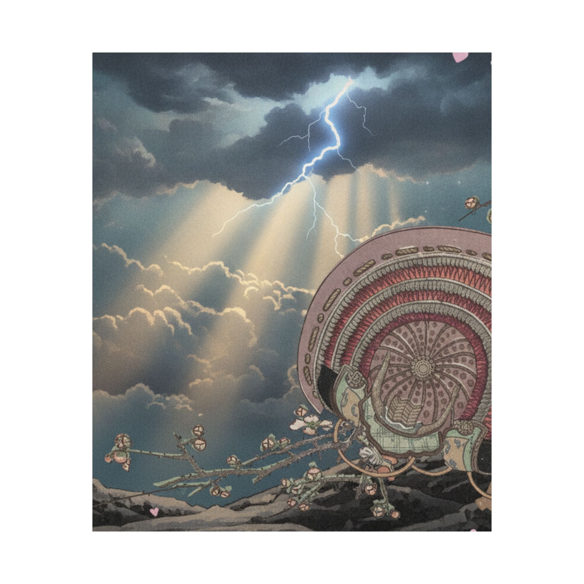 Dramatic Storm — Helmet And Plum Blossoms — Matte Poster