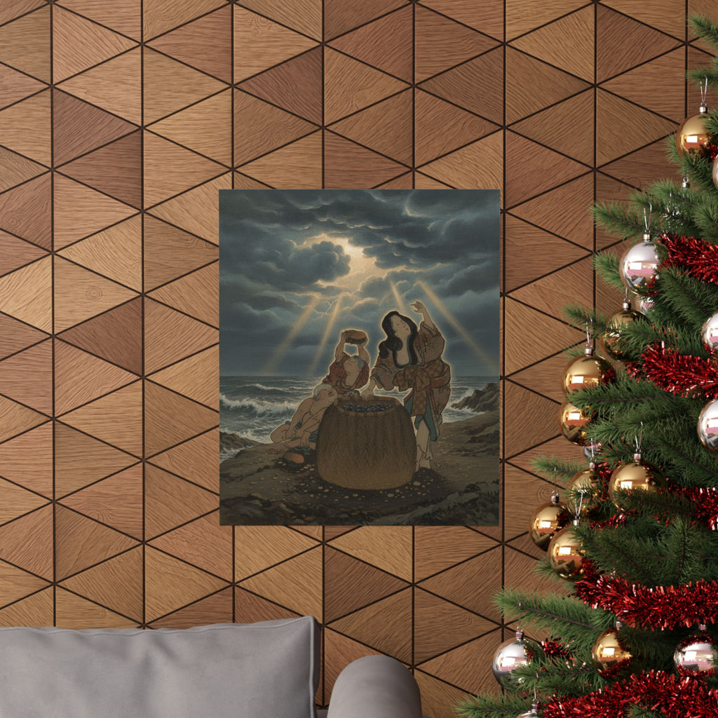 Dramatic Storm — Fisherwoman With A Basket And Two Boys — Matte Poster
