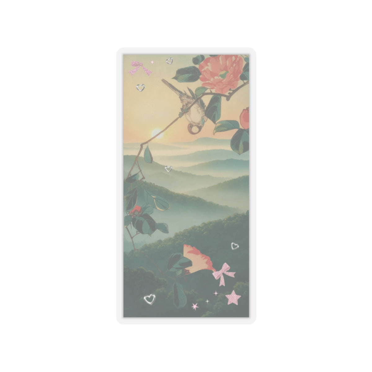 Scenic Nature — Camellia And Bullfinch — Kiss-Cut Sticker