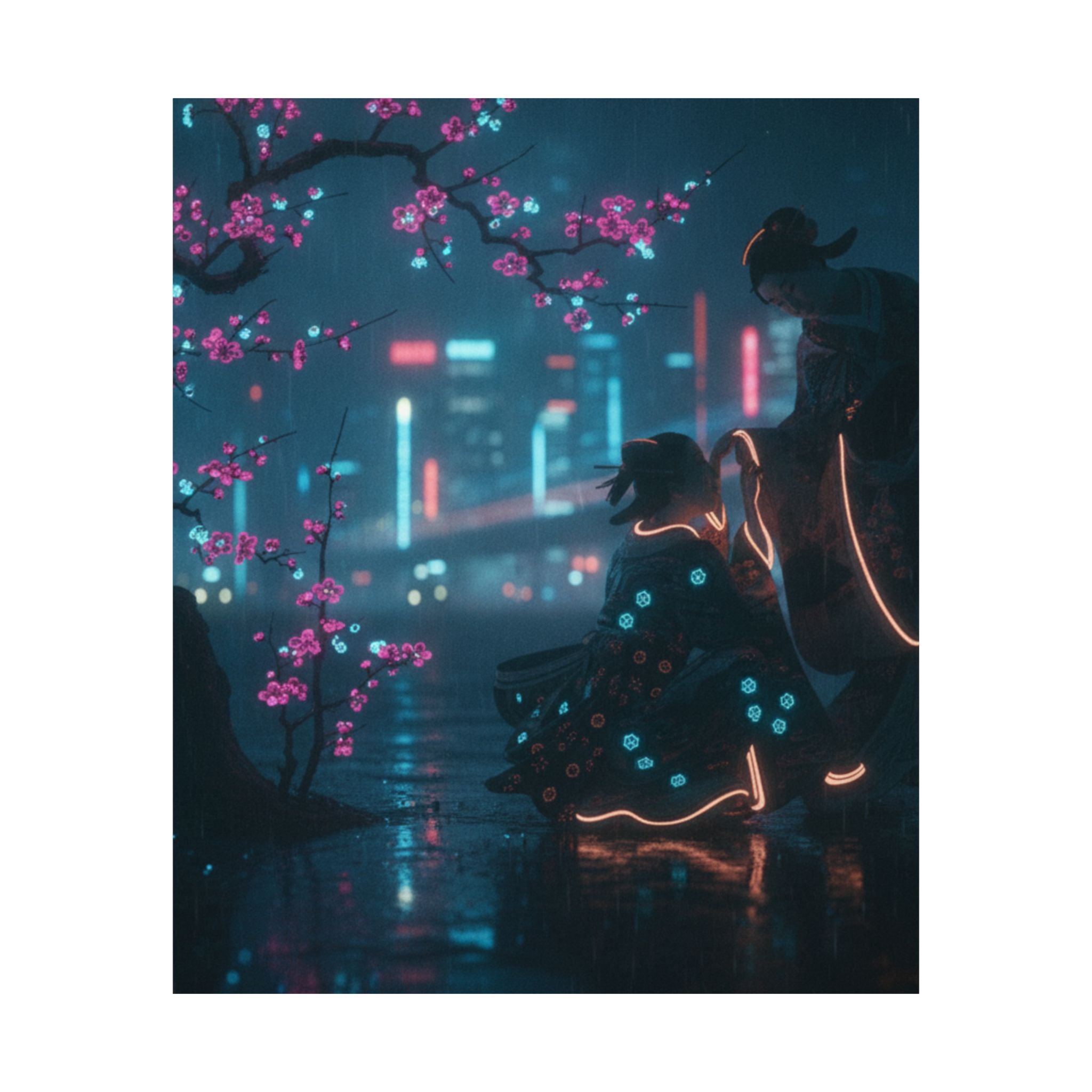 Neon Noir — Two Girls Under Plum Tree — Matte Poster