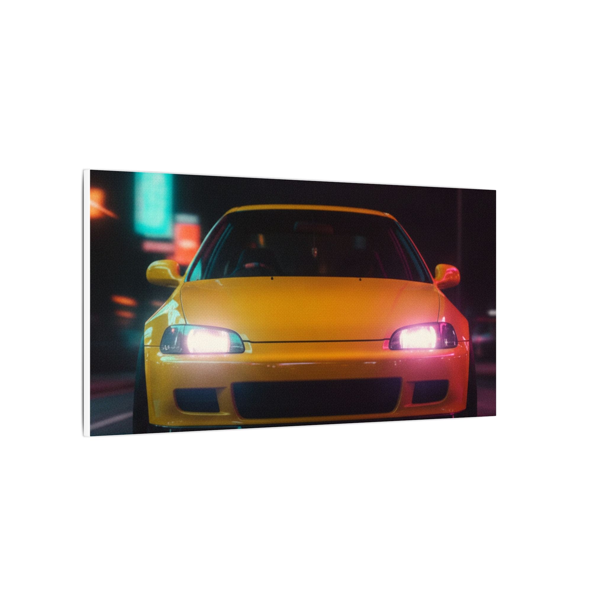 Neon Night JDM Yellow Coupe Street Matte Canvas