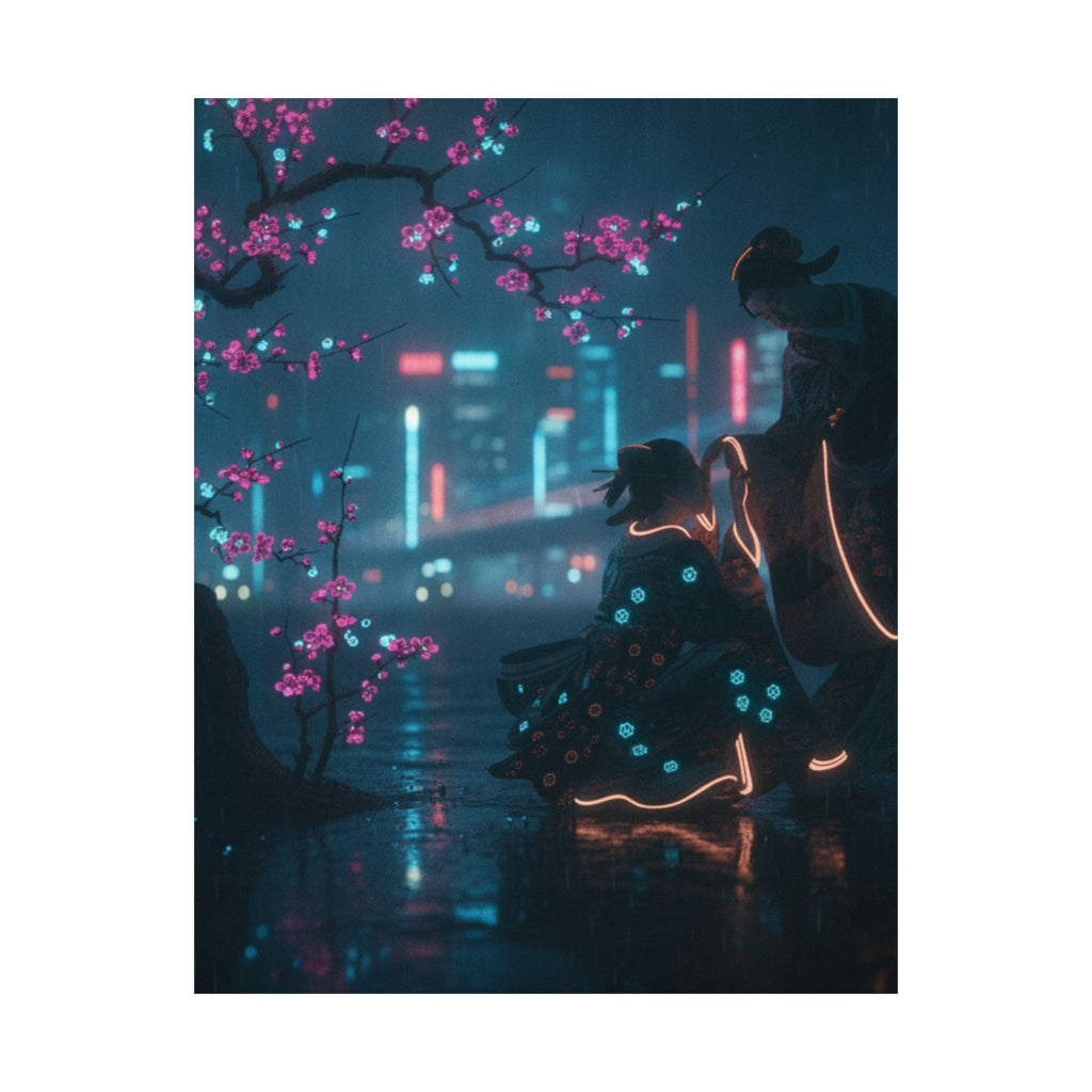 Neon Noir — Two Girls Under Plum Tree — Matte Poster