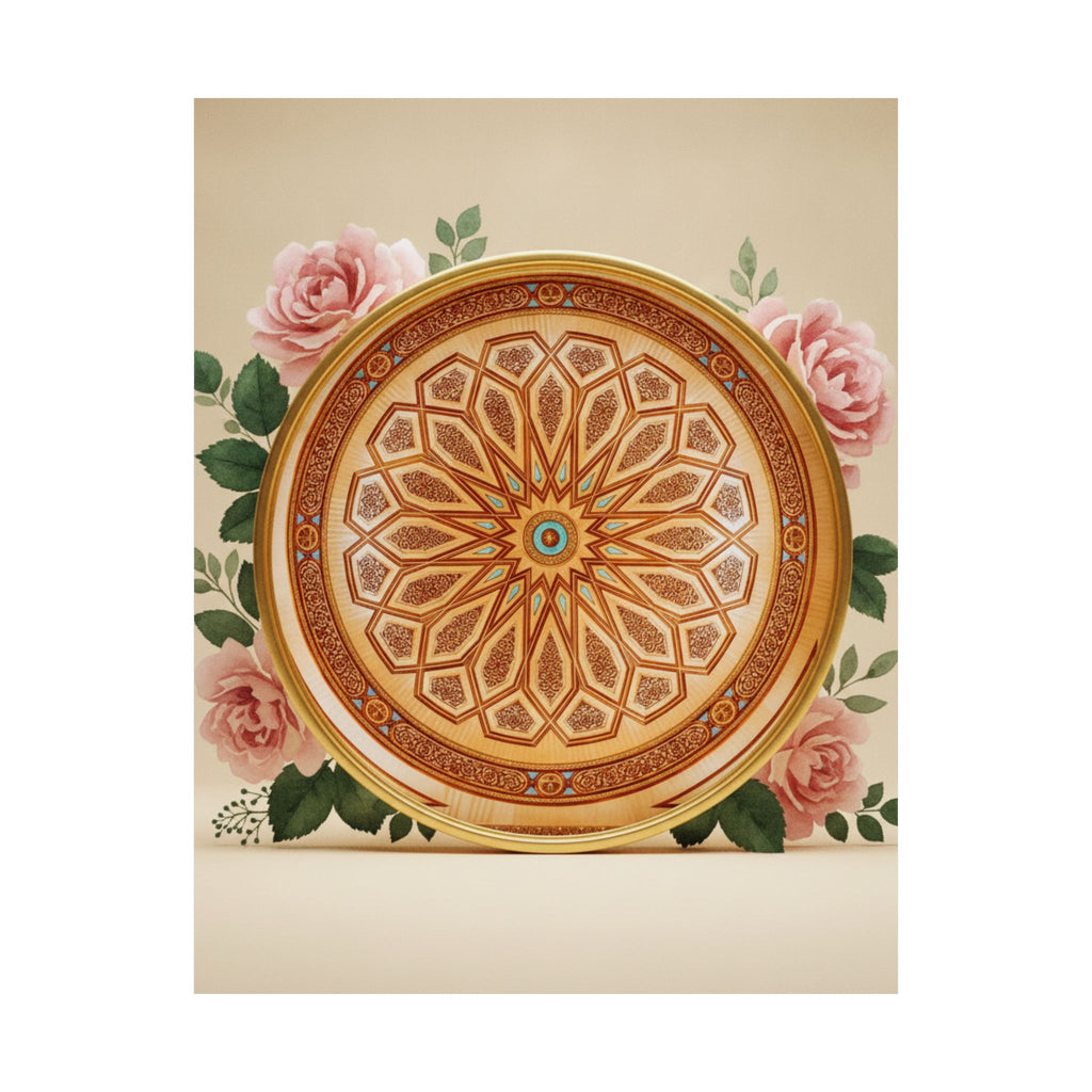 Gilded Moroccan Medallion and Pink Roses Art Poster