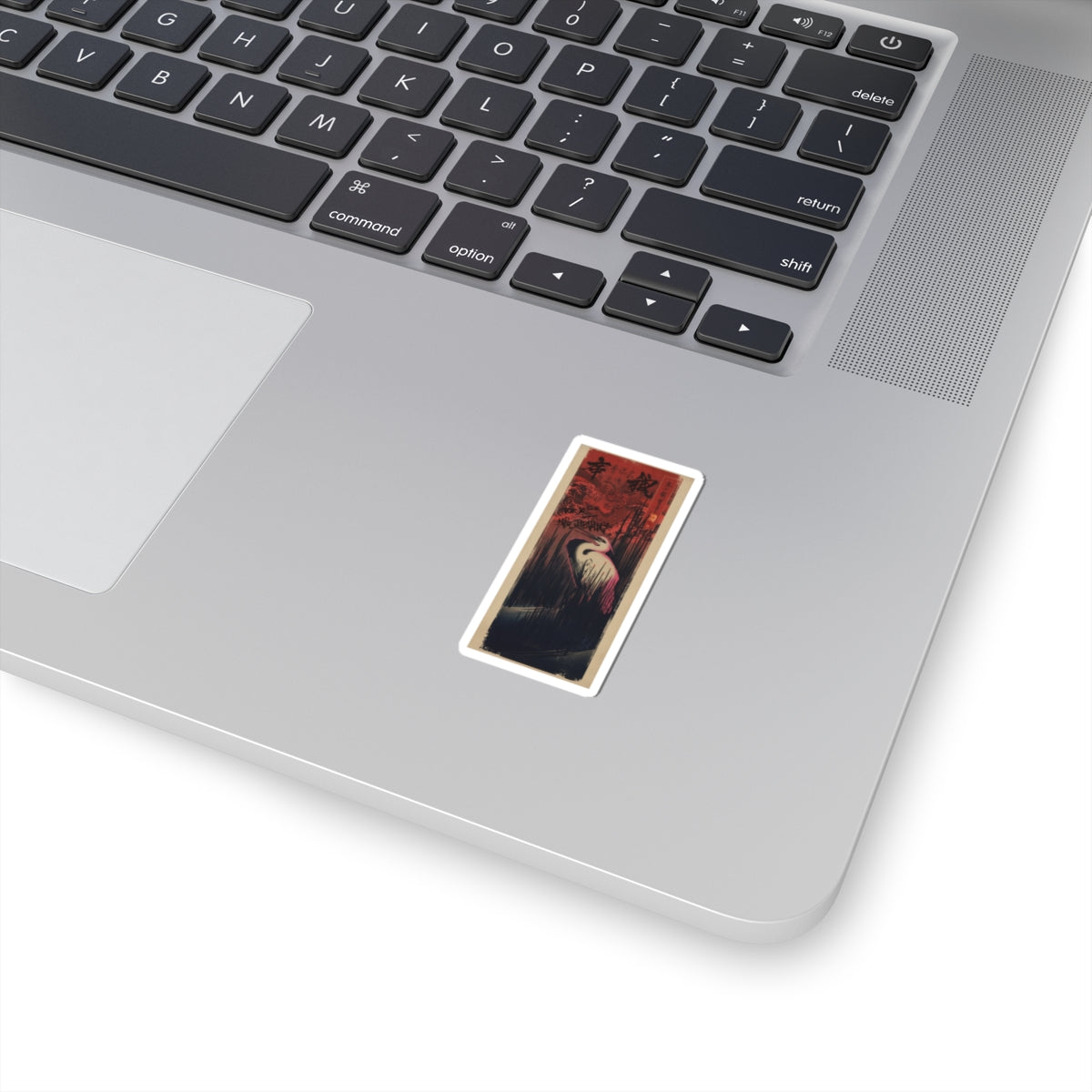 Japanese Street — White Heron Standing Among Reeds — Kiss-Cut Sticker
