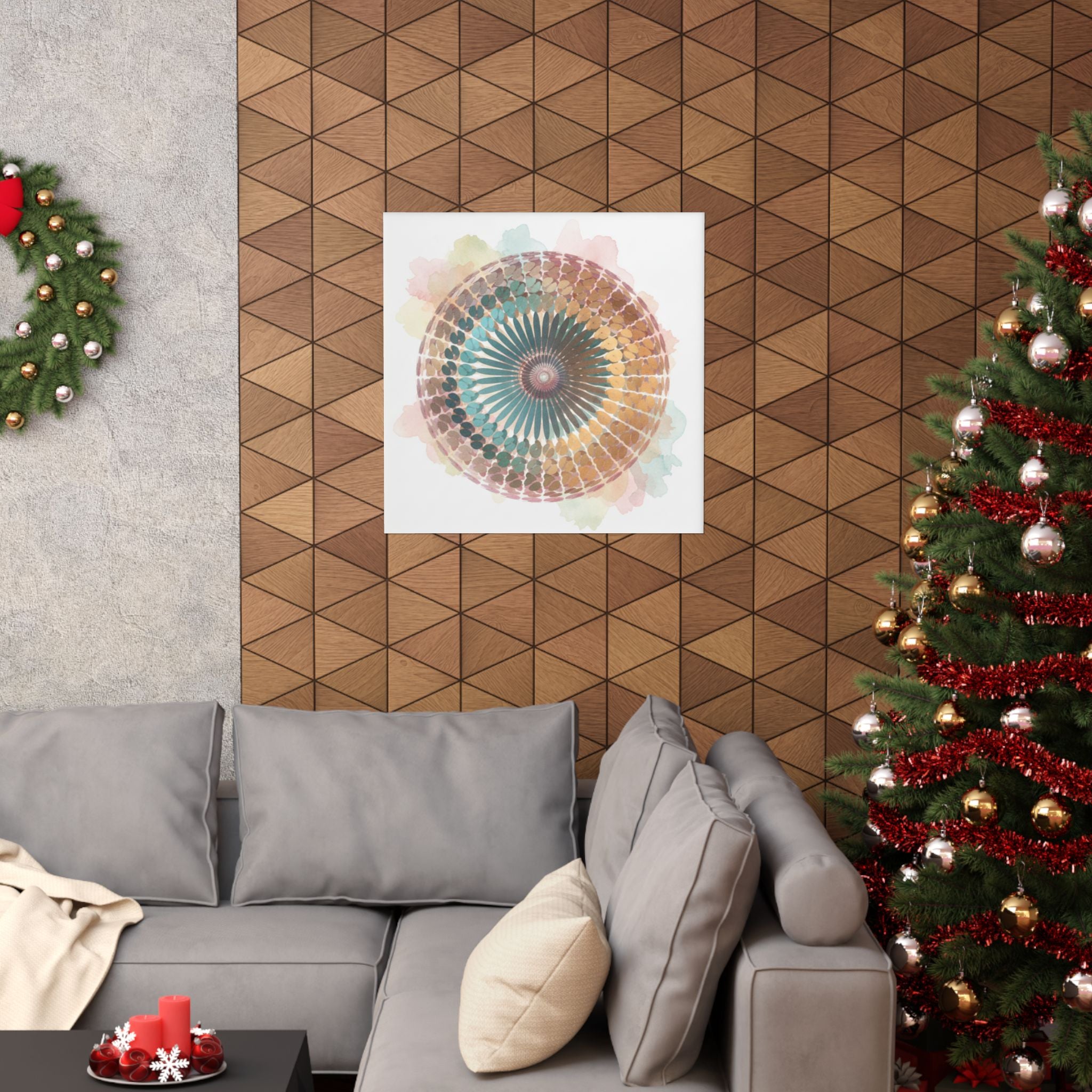 Terracotta and Teal Watercolour Spiral Mandala Poster